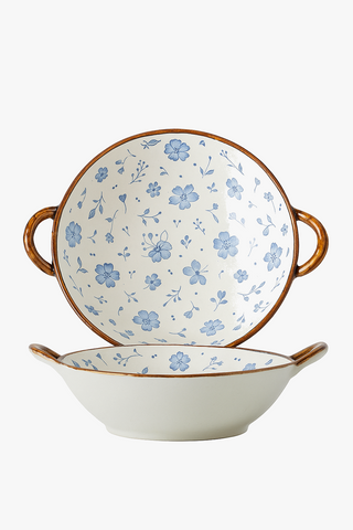 japanese floral-motif ceramic bowl with handle