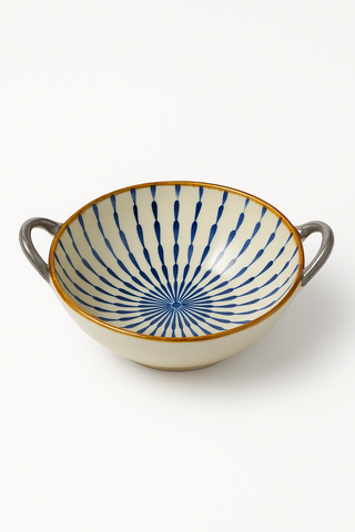 japanese floral-motif ceramic bowl with handle