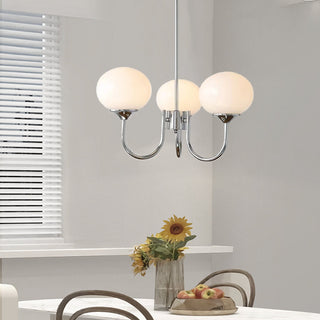 Pink glass bubble chandelier modern interior angle close-up