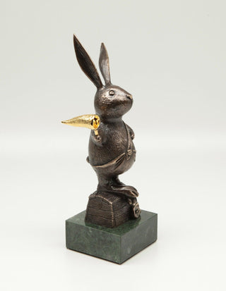 bronze joyful hare limited edition outdoor art sculpture side view