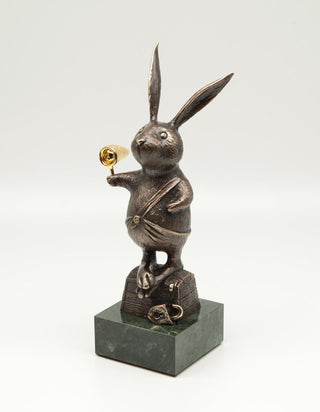 bronze joyful hare limited edition outdoor art sculpture close-up