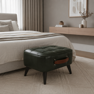 button tufted faux leather ottoman