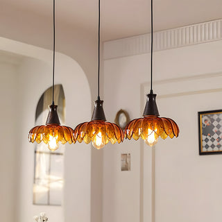 Amber glass retro flower pendant — decorative hanging ceiling lamp