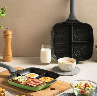 nonstick breakfast pan pfoa free granite stone heat resistant eco silicon handle side view