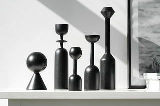 sahara candle holder set modern black wooden candle holders solid base detail