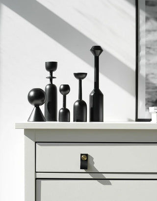sahara candle holder set modern black wooden candle holders solid base lifestyle view