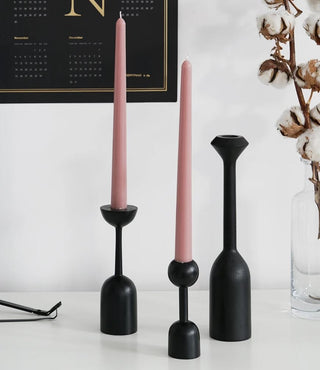 sahara candle holder set modern black wooden candle holders solid base side view