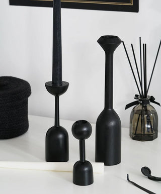 sahara candle holder set modern black wooden candle holders solid base top view