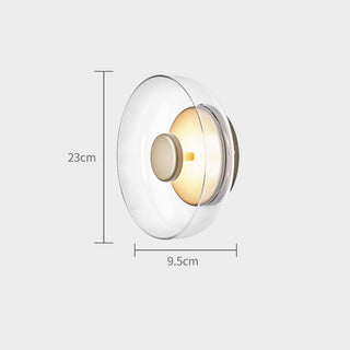 Round glass LED wall lamp clear iron frame — modern sconce