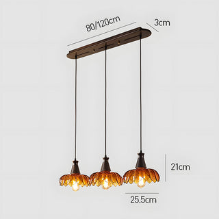 Retro flower pendant side view — amber glass decorative fixture