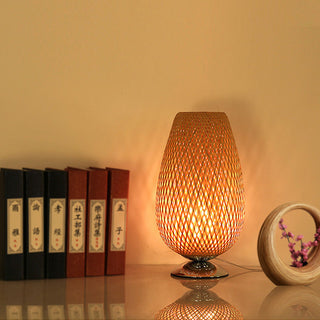 Rustic bamboo lattice lamp — natural eco-friendly side view