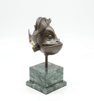 bronze chef fish unique outdoor marine art collectible sculpture lifestyle view