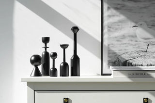 sahara candle holder set modern black wooden candle holders solid base angle view