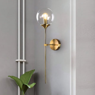 Glass Globe Wall Light – Adjustable Blown Glass Globe Lamp with Warm Brass Finish