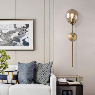 Glass Globe Wall Light – Adjustable Blown Glass Globe Lamp with Warm Brass Finish