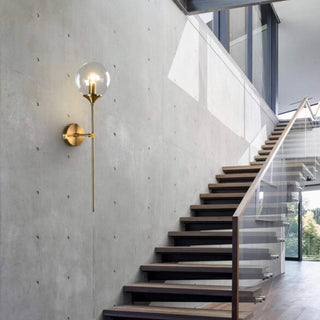 Glass Globe Wall Light – Adjustable Blown Glass Globe Lamp with Warm Brass Finish