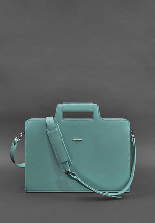 leather laptop bag women handmade business briefcase adjustable strap close-up