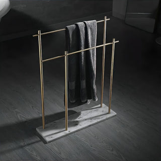 double rod copper marble base towel holder durable bathroom rack angle view