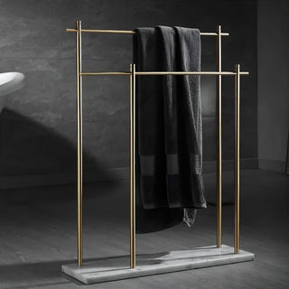double rod copper marble base towel holder durable bathroom rack close-up