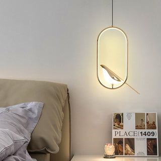 Gold bird figurine ceiling lamp — decorative LED pendant