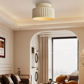 Vintage Drum Ceiling Lamp – Semi Flush Mount Light with Cream Drum Shade