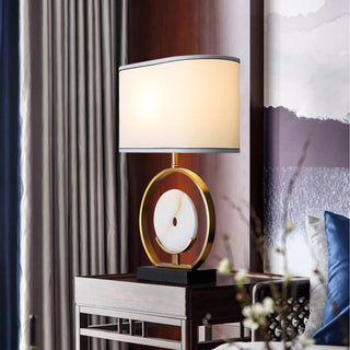 Elegant opal circle table lamp — stone side angle detail