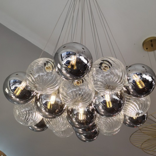Bubble glass LED chandelier side — modern ball dining warm glow