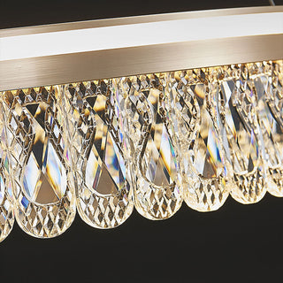 Luxury large crystal pendant chandelier front — ring modern dining warm