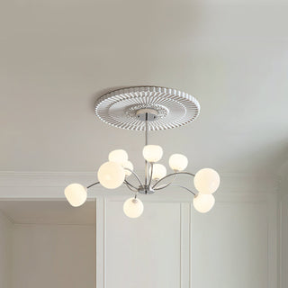 Modern iron sputnik chandelier side — white globe pendant warm