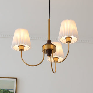 Brass vintage lampshade chandelier pleated shade ceiling light