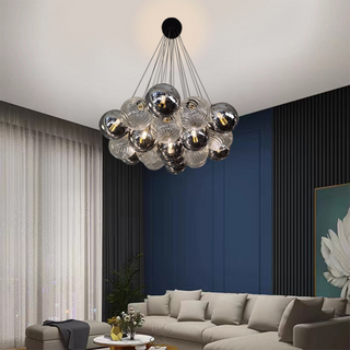 Modern LED bubble glass chandelier front — ball dining room design