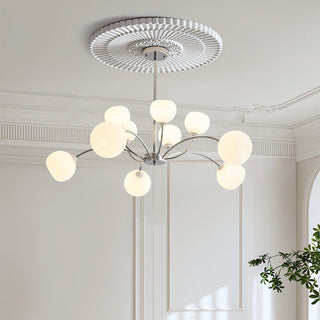 Iron frame sputnik chandelier — modern white globe pendant warm