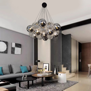 Modern LED glass bubble chandelier detail — ball dining warm texture