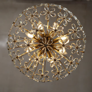 Luxury brass crystal bouquet chandelier — modern dining ceiling warm
