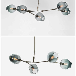 Modern branching glass chandelier bubble pendant close-up