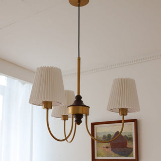 Pleated brass lampshade chandelier vintage dining room fixture