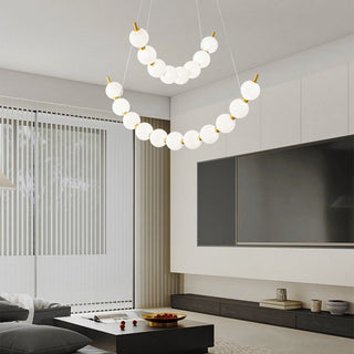 Pearl chandelier with white LED ball and brass acrylic