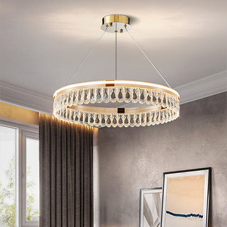 Large crystal ring chandelier — luxury modern pendant dining room ceiling