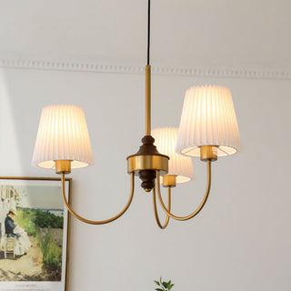 Vintage brass lampshade chandelier pleated shade dining room