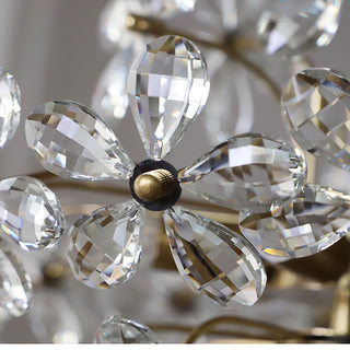 Luxury modern crystal brass chandelier wide view — bouquet warm