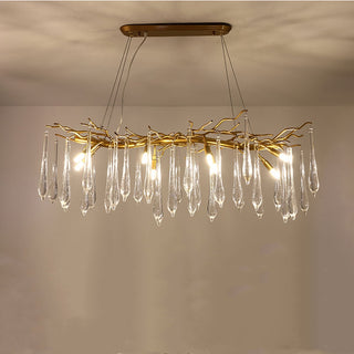 Glass teardrop modern chandelier tiered luxury interior view