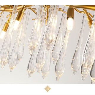 Glass chandelier teardrop tiered luxury modern pendant close-up