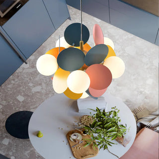 Glass iron flower branch chandelier setting — modern multicolored wide