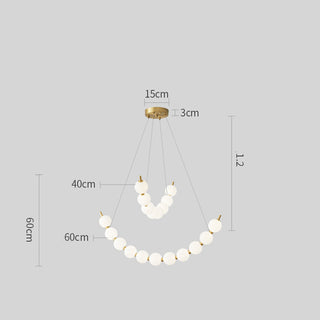 Pearl chandelier lamp with white ball LED and brass