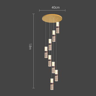 Crystal luxury staircase chandelier side — long cascade warm glow