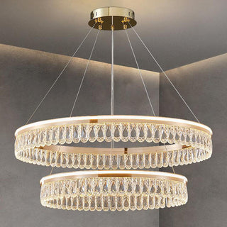 Large crystal ring chandelier side — luxury modern dining pendant warm