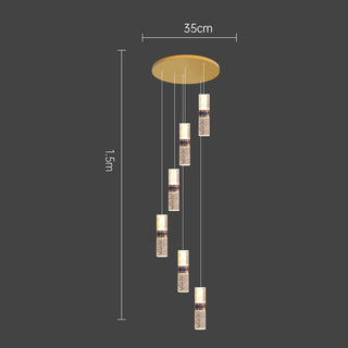 Long crystal staircase chandelier front — luxury cascade ceiling design