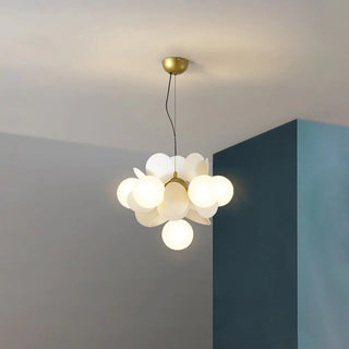 Modern iron flower branch chandelier side — multicolored glass warm