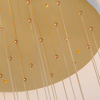 Crystal long cascade chandelier wide — luxury staircase warm