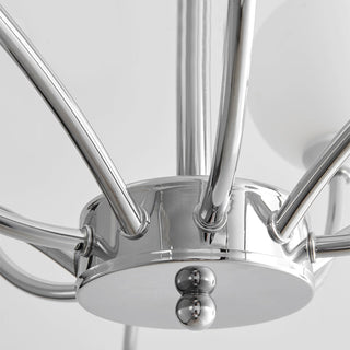 Sputnik iron globe chandelier front — modern white pendant warm